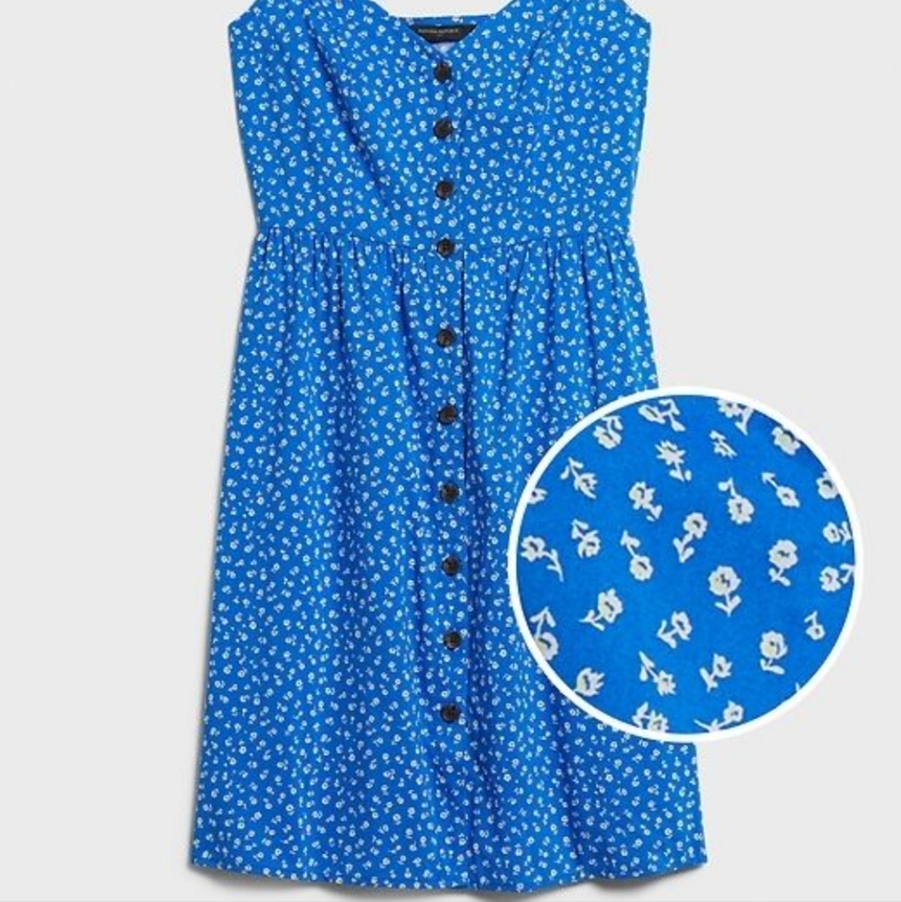 Banana Republic TALL Blue and White Flower Sleeveless Dress Size Small. NWOT